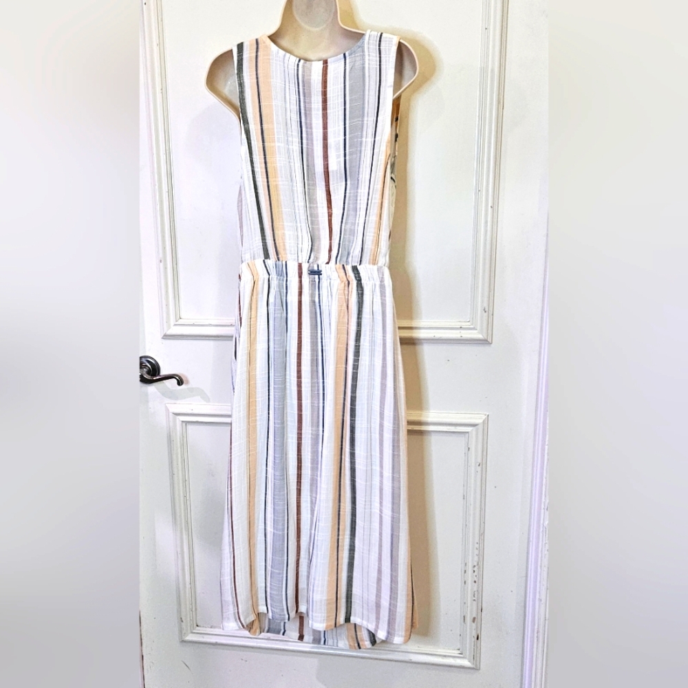 RVCA White MultiColor Striped Sleeveless Button-Down Arizona Dress,Large,NWT - Picture 2 of 16